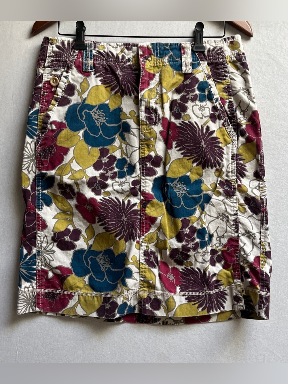 Eddie Bauer Floral Cotton Mini Skirt Blue Mustard Purple Sz 6 Vintage